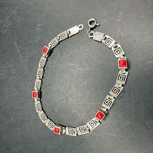 Mexican Aztec Solid 925 Sterling Silver Bracelet Red Jasper Artisan 7.5 inches